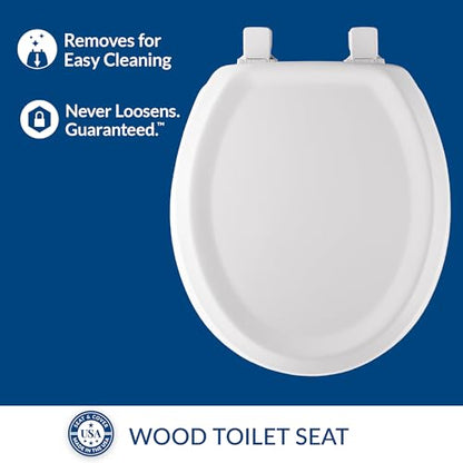 Mayfair Sculptured Traditional Toilet Seat, Easy Clean Hinges with Durable Wood Seat, Made in USA, Round, White - color: White, size: Round, style: Classic