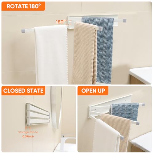 Swivel Towel Rack Thicken Metal 3-Arm Towel Bar Space Saving Wall Mounted Towel Holder with Rustproof Swing Out Towel Hanger for Bathroom Kitchen White - color: White-9.4 Inch