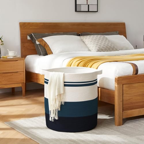 OIAHOMY 80L Laundry Baskets Hamper with Handles,Decorative Basket for Living room,Woven Storage Basket for Toys Bin,Pillows, Blankets,Clothes-20x18in-Gradient Blue | Tall Dirty Clothes Hamper with Handle,Blanket Basket,Decorative Basket for Living Room,St