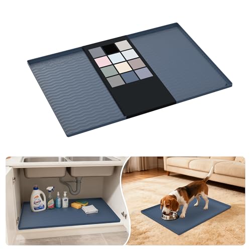 URMONA Waterproof Silicone Under Sink Mat 28'' x 22'' Shelf Liner for Kitchen and Bathroom, Cabinet and Counter Protector, Storage and Organizers, Litter Mat, Pet Cat Puppy Essentials(Dark Grey) - color: Dark Grey, size: 22"W x 28"L