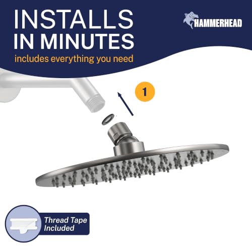 HammerHead Showers® Solid Metal 8 Inch Rainfall Shower Head – GRAY - Shower Head Rainfall - 2.5 GPM High Flow Shower Head Optimized for Pressure – Large Round Rain Shower Head - color: HammerHead Gray, size: 2.5 GPM