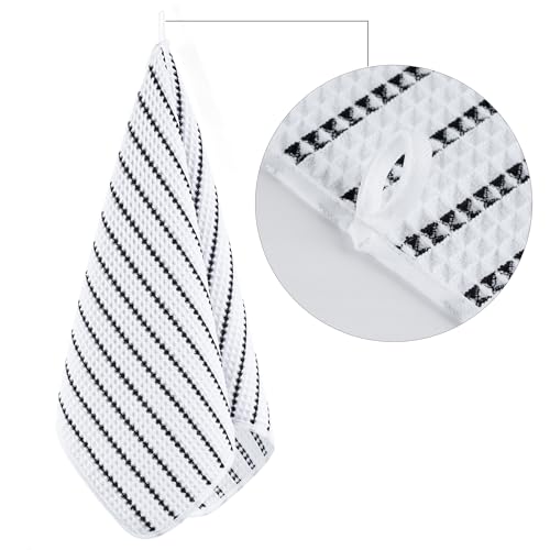 POLYTE 430 GSM Poly Blend Microfiber Quick Dry Waffle Hand Towel, 16x30 in | 4 Pack, Oversize, Lint Free, Quick Dry, Hanging Loop - color: White/Black
