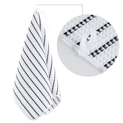 POLYTE 430 GSM Poly Blend Microfiber Quick Dry Waffle Hand Towel, 16x30 in | 4 Pack, Oversize, Lint Free, Quick Dry, Hanging Loop - color: White/Black