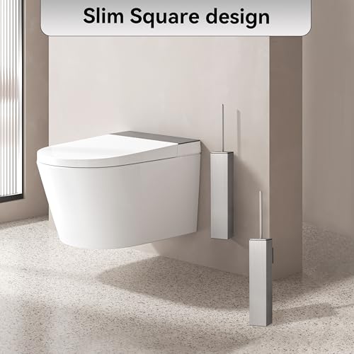 Brushed Nickel Toilet Brush with Holder,Durable Cleaning Toilet Bowl Brushes with Holders - color: Brushed Nickel