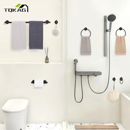 TQKAG 8-Pieces Bathroom Hardware Set Matte Black SUS304 Stainless Steel Bath Towel Bar Set 23.6 Inch Round Bathroom Accessories Kit Wall Mounted - color: Matte Black, size: 8-Pieces Set