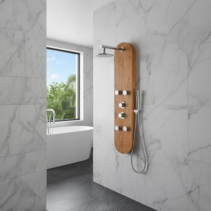ANZZI 52" Shower Panel, Crane Series, Full Body Shower Panel With Heavy | Equipped With Four Acu Stream Jets That Deliver A Powerful, Dual Chrome Finish Controls, Massage Experience - color: Bamboo, style: 4 Jets