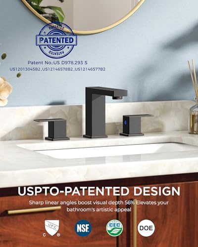 FORIOUS 3 Hole Oil Rubbed Bronze Bathroom Faucet Widespread Square, Antique | CUPC Two Handle 8 In Antique Bronze Bathroom Faucet 3 Hole with Drain, Hose and Water Saving Aerator for Restroom, Commercial - color: Oil Rubbed Bronze, style: Modern