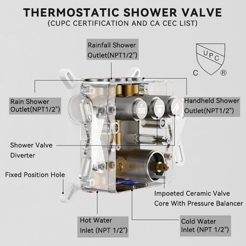 Thermostatic Shower System Brushed Nickel, STARBATH Shower Faucets Sets 12+ 6" Wall Mount Rain Shower and 2 in 1 Handhled, Can Use All at Once, Push Button 3 Modes Valve Complete Shower Set - color: Brushed Nickel, size: 6+12 inch-12