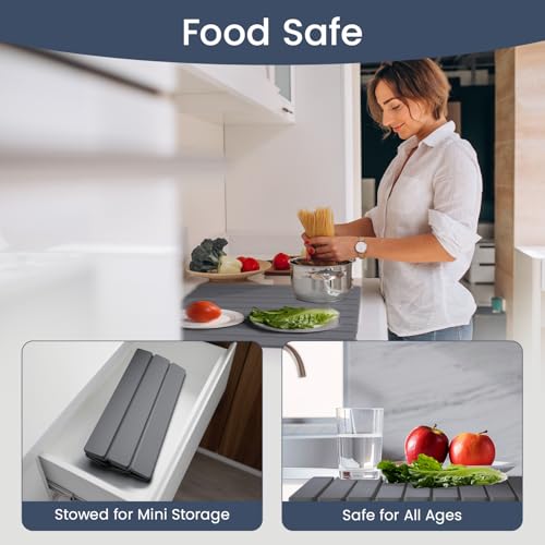 Meowoo Stone Drying Mat for Kitchen Counter, 15.7"x11.8" Foldable Diatomaceous Earth Mat, Super Absorbent, Quick-Dry Bath & Kitchen Pad for Dishes, Cups, Non-Slip, Fits Any Countertop - Dark Gray - size: 15.7" x 11.8"