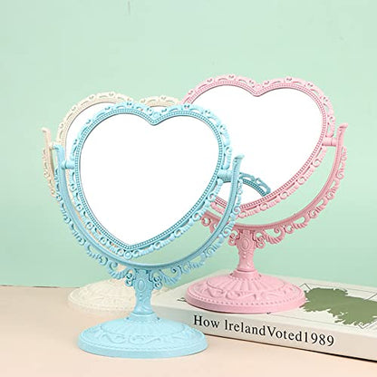 AKOAK Heart-Shaped Cosmetic Mirror - Plastic, Double-Sided, Rotatable, Lightweight Tabletop Mirror for Bathroom & Bedroom (Blue) | Plastic, Double-Sided, Rotatable, Lightweight Tabletop - color: Blue