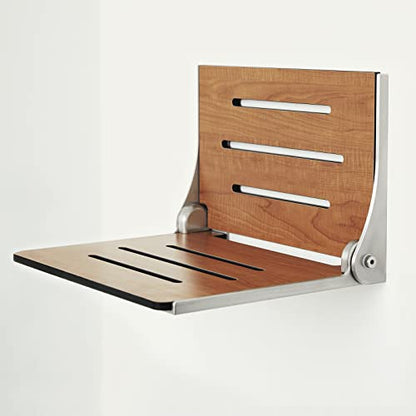 Seachrome SHAF-185155-PTS-S-SL High Back Silhouette Folding Wall Mount Shower Bench, Teak Seat with Silver Frame - color: Teak Seat With Silver Frame