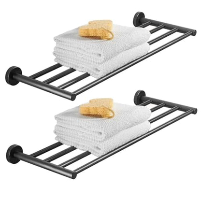 Bathroom Towel Rack, Hotel Style Towel Racks for Bathroom Wall Mounted, Modern Towel Bar Rack 23.6 Inch, 2-Tier Towel Shelves, Black - color: Black, size: 24 Inches