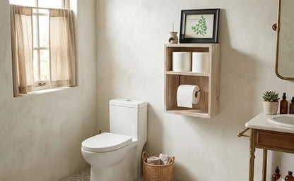 Wall Mount Toilet Paper Holder, Decorative Tissue Paper Roll Dispenser Floating Shelf, Recessed Cubby Box Bracket Cabinet, Storage, Reserve, Organize for Bathroom, Rustic Torch Wood- Grey
