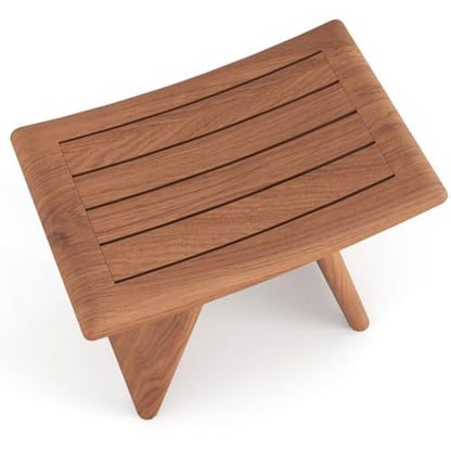 18" Asia-Bjon Slatted Teak Shower Bench | Durable, Water-Resistant Teak, Shower Chair & Shaving Foot Rest, Indoor/Outdoor Use