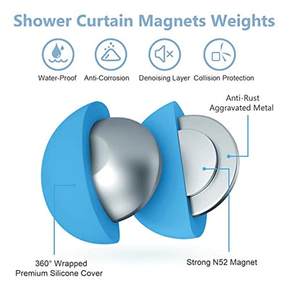 VANZAVANZU 10 Pairs Shower Curtain Weights, Silicone Wrapped Magnets, Heavy Duty Magnets Prevent Curtain Liner from Blowing, Rust-Free, Sea Blue - color: Sea Blue, size: 1.2"W x 1.2"L (Pack of 10)