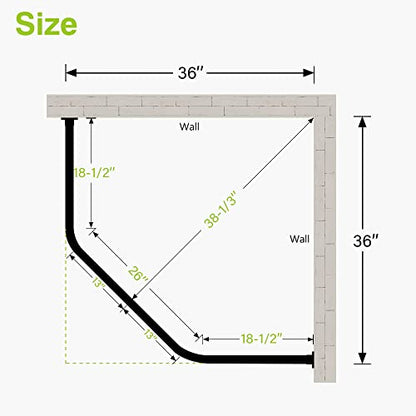 Naiture Neo-Angle Shower Curtain Rod, 18-1/2" X 26" X 18-1/2", Matte White | Aluminum, Includes 36" Ceiling Support and Mounting Hardware, Cut to Fit, Permanent Wall Mount, Rustproof - color: Matte White, size: 18-1/2" X 26" X 18-1/2"