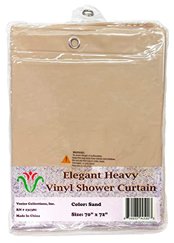 Elegant Heavy Duty Vinyl Shower Curtain Liner with 12 Metal Grommets Sand - color: Sand 1pk