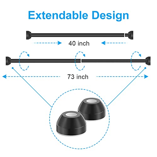 Shower Curtain Rod Tension, Adjustable 40-73 inch, Premium Stainless Steel, Anti-Slip, No Drilling, No Rust, for Bathroom, Black, TEECK. - color: Black, size: 40-73 Inches