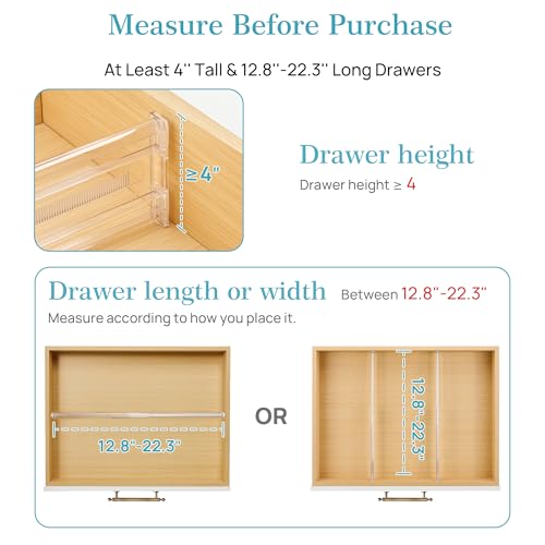 Vtopmart 4" Regular Upgrade Drawer Dividers for Clothes, 12.8"-22.3" 8 Pack | Expandable Dresser Drawer Organizer, Clear Separator, Baby Clothing, Underwear, Cosmetics, Toiletries Storage, Space Saving - size: Regular-4" without Inserts