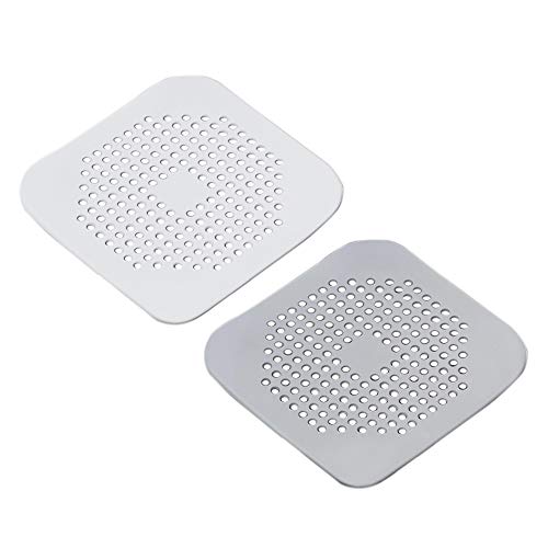 Drain Hair Catcher Square Silicone Trap Shower Drain Cover with Suction Cups for Bathroom Bathtub Kitchen Filter Flat Strainer, 2 Pack