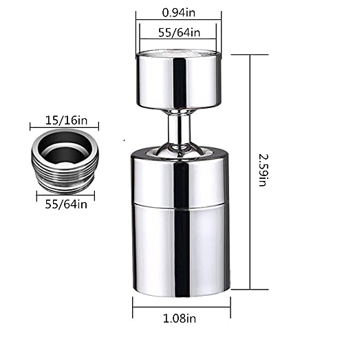 360 Degree Swivel Sink Faucet Aerator,2-FlowBig Angle Water Saving Dual Function,with Gasket Faucet Replacement Part - 55/64 Inch-27UNS Female Thread, 15/16 Inch-27UNS Male Thread Adapters (1)