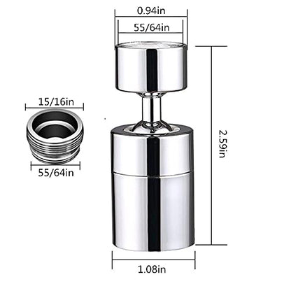 360 Degree Swivel Sink Faucet Aerator,2-FlowBig Angle Water Saving Dual Function,with Gasket Faucet Replacement Part - 55/64 Inch-27UNS Female Thread, 15/16 Inch-27UNS Male Thread Adapters (1)