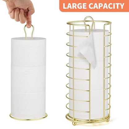 Toilet Paper Holder Stand,Freestanding,Gold | Bathroom Toilet Paper Organizer, 3 Mega Roll Toilet Paper Holder for Under Sink, Vanity, Cabinet Shelf - color: Gold