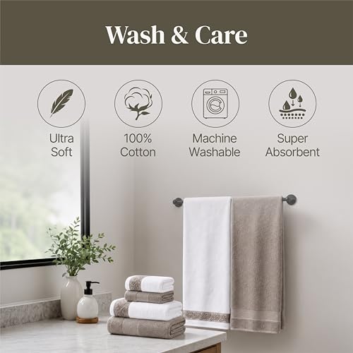 Modern Threads 600 GSM 6-Piece Towel Set with Filgree Jacquard Border Taupe - color: Brown, style: Jacquard Border