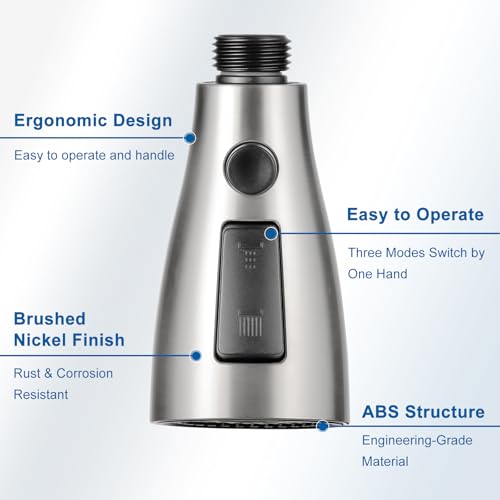 Kitchen Faucet Head Replacement, Premium 3 Function Pull Down Spray Head with 9 Adapters, Kitchen Sink Faucet Head Compatible with American Standard, Moen/Delta Faucets, Brushed Nickel - color: Brushed Nickel