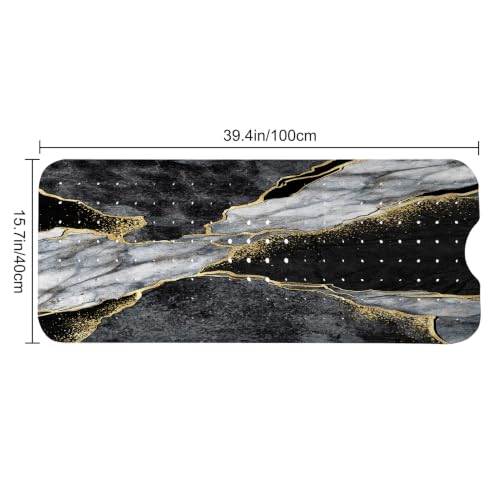 LNOND Marble Bath Tub Mat Non Slip, Extra Long 40 X 16 Inch Anti Slip Mat for Bathtub, Black Grey Luxury Marble Shower Mat with Drain Holes and Suction Cups, Machine Washable - color: Blue Luxury Marble