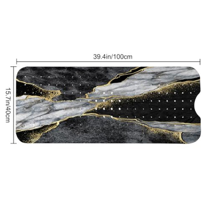 LNOND Marble Bath Tub Mat Non Slip, Extra Long 40 X 16 Inch Anti Slip Mat for Bathtub, Black Grey Luxury Marble Shower Mat with Drain Holes and Suction Cups, Machine Washable - color: Blue Luxury Marble