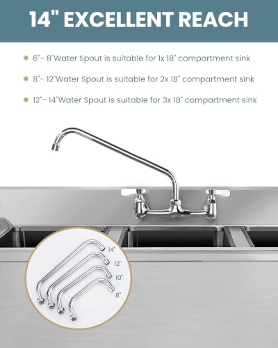 G3/4 Internal Thread Commercial Faucet Swivel Spout Replacement: 14“ Add-on Swing Nozzle Spout - Chrome Polished Spout Replacement Part For Commercial Kitchen Sink Faucet - 1.8gpm/ 2.2gpm Aerator - size: 14 Inch