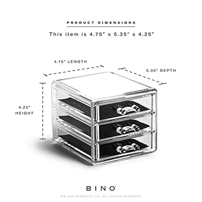 BINO THE MANHATTAN SERIES Acrylic Makeup Drawer Organizer- 3 Drawer Small | Clear Beauty Organizers and Storage| Cosmetic & Makeup Drawer| Home Organization| Jewelry & Vanity Accessories Drawer - size: 3 Drawer - Small