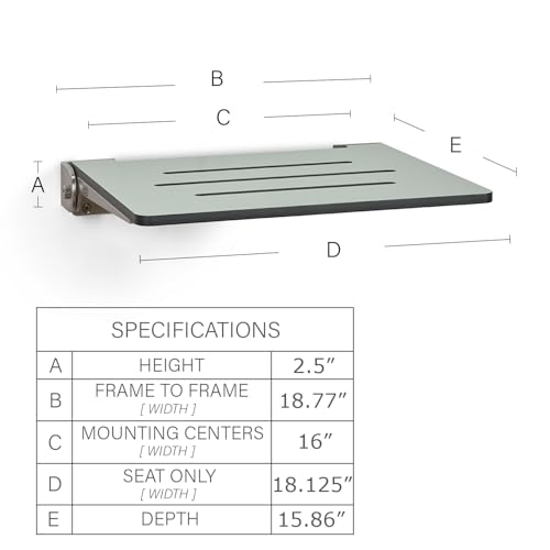 18 inch Silhouette Slimline Folding Wall Mount Shower Bench Seat, Sea Green Seat with Silver Frame - color: Sea Green Seat With Silver Frame
