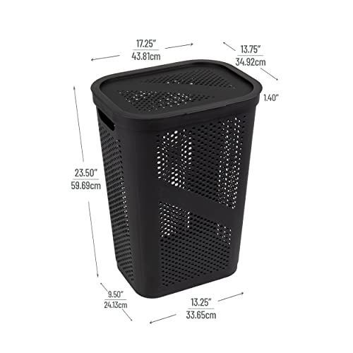 Mind Reader Slim Laundry Hamper with Lid, 60L Clothes Basket, Ventilated Plastic, Black - color: Black, size: Single