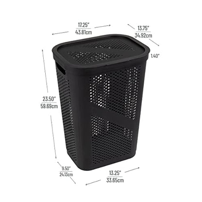 Mind Reader Slim Laundry Hamper with Lid, 60L Clothes Basket, Ventilated Plastic, Black - color: Black, size: Single