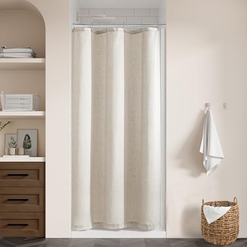 Oatmeal Linen Shower Curtain for Bathroom Water Repellent 36x72 Inch | Stall, Neutral Boho, Flax Linen Drapes, Cabin, Earth Tone Greyish Grey Beige, Bath Decor Drapes, with Hooks, 36 x 72 Inch - color: Linen, size: 36"W x 72"L (Pack of 1)
