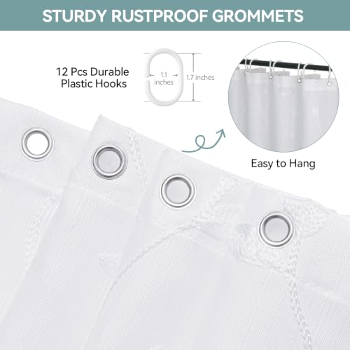 Embroidered Leaf Farmhouse Shower Curtain,Faux Linen,72Wx72L,White | Boho Modern Shower Curtain Set, Washable & Waterproof Fabric, Floral Shower Curtains for Bathroom with Hooks - color: White