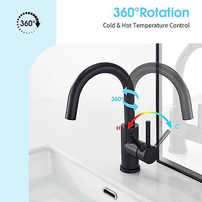 CREA Black Bathroom Faucet Brushed Nickel, Prep Wet Bar Sink Faucet Stainless Steel Single Hole Small Kitchen Faucet with 4 Inch Deck Plate, Mini Faucet Outdoor Tap for Farmhouse Vanity Sink Lavatory - color: Matte Black