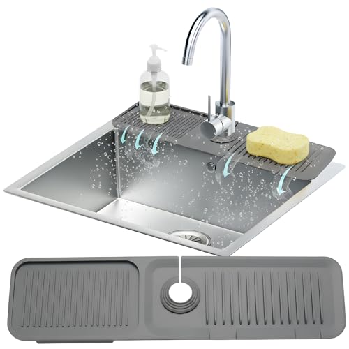 24” Silicone Faucet Mat For Kitchen Sink, Kitchen Sink Splash Guard Behind Faucet, Kitchen Faucet Mat For Kitchen Sink, Kitchen Sink Faucet Mat Splash Guard and Sink Water Splash Guard (Gray) - color: Gray, size: 24" x 5.7"
