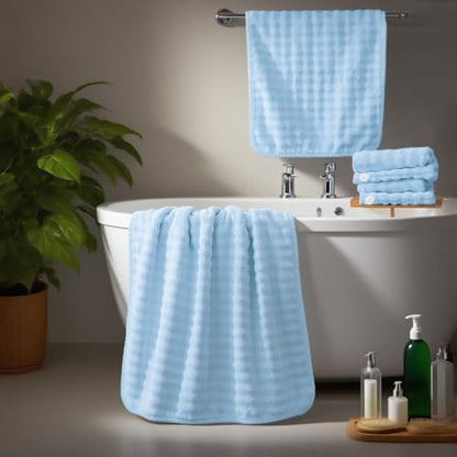 COZYART Lint Free 8 Pcs Bathroom Towel Set Ultra Soft Microfiber Light Blue | Fluffy, Thick, Highly Absorbent, Fast Dry, No Shedding, No Pilling, Fade Resistant, Durable, Long-lasting - color: Light Blue
