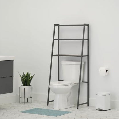 TRINITY 3-Tier Metal Over The Toilet Storage Shelving Rack, Freestanding Bathroom Organizer with Wood Grain Shelves, 27in x 15in x 60in, Dark Gray - color: Dark Gray