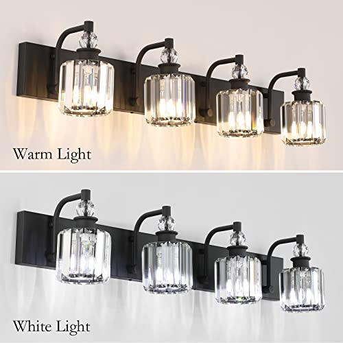 Ralbay Black Crystal Vanity Light Fixtures 4 Light Crystal Bathroom Vanity Lights Fixtures Over Mirror Modern Matte Black Bath Wall Lights - color: Black, size: 32 inch