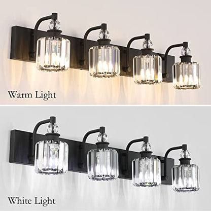 Ralbay Black Crystal Vanity Light Fixtures 4 Light Crystal Bathroom Vanity Lights Fixtures Over Mirror Modern Matte Black Bath Wall Lights - color: Black, size: 32 inch