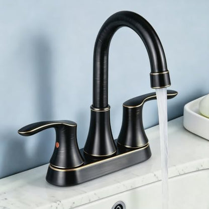 Friho 4 Inch Centerset Bathroom Faucet Oil Rubbed Bronze, 3 Hole Lead-Free 2-Handle RV Commercial Vanity Faucet with Drain Stopper & Supply Hoses - color: Oil Rubbed Bronze