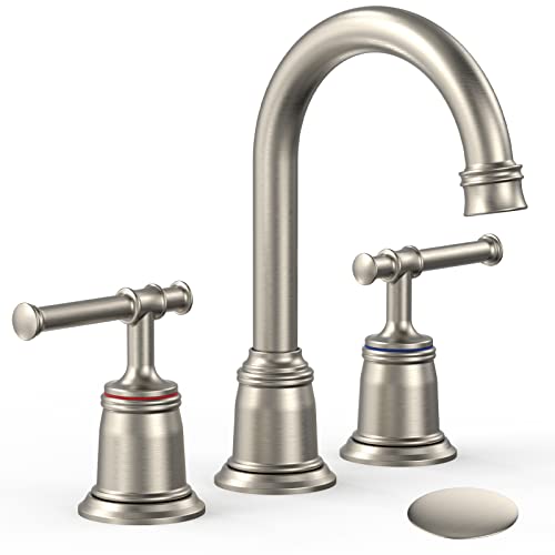 Classical Bathroom faucets for Sink 3 Holes, 8 inch Bathroom Faucet, Widespread Brushed Nickel Bathroom Faucet with Pop Up Drain and cUPC Lead-Free Hose (Brushed Nickel) - color: Brushed Nickel, size: 8 Inch