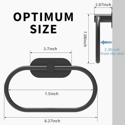 Adhesive Towel Holder for Bathroom Matte Black No Drill Hand Towel Ring Stainless Steel and Zinc Alloy Self Adhesive Towel Hanger for Bath, Kitchen - color: Matte Black