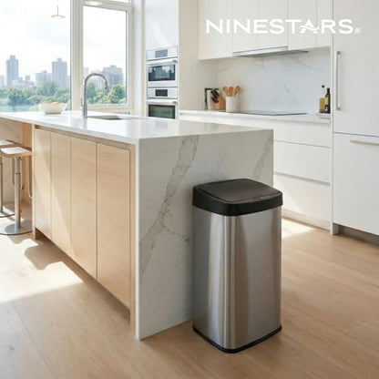 Ninestars 13 Gallon Automatic Trash Can, 50L Touchless Motion Sensor Garbage Can with Odor-Sealing Lid, Rectangular Stainless Steel, Black Trim - color: Black Trim
