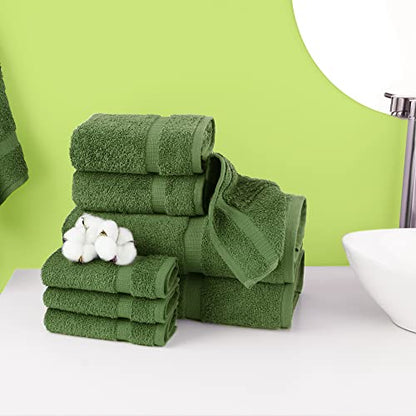 Chakir Turkish Linens Set of 8 Towel Set, 100% Cotton Luxury Turkish Towels for Bathroom, Soft Absorbent Bath Towel Set with 2 Bath Towels 2 Hand Towels 4 Washcloths, Moss - color: Moss