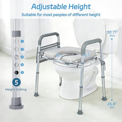 Raised Toilet Seat with Handles, 400lb, Adjustable Height & Width | Padded Comfort,Rust-Proof Aluminum,Non-Slip Feet, Height/Width Adjustable, Fit Any Toilets. Tool-Free Install, For Seniors
